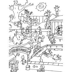 Coloriage Visite au zoo avec animaux et visiteurs