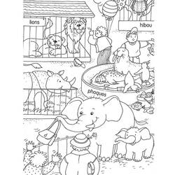 Coloriage Zoo avec lions, phoques et éléphants