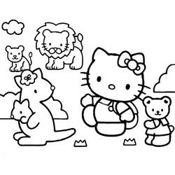 Coloriage Hello Kitty en visite au zoo avec les animaux
