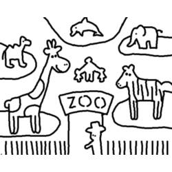 Coloriage Animaux du zoo autour du panneau d'entrée