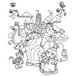 Coloriage Animaux réunis pour une fête féérique devant un château