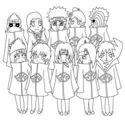 Coloriage Akatsuki chibi en groupe debout