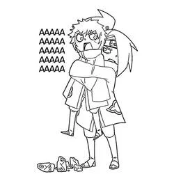 Coloriage Chibi Deidara et Sasori dans une scène de panique
