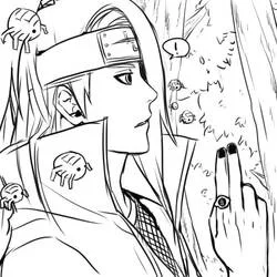 Coloriage Deidara de profil entouré d'araignées