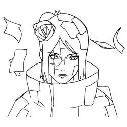 Coloriage Konan en portrait avec fleur de papier et pétales origami
