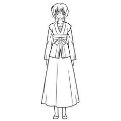 Coloriage Yona debout en tenue traditionnelle