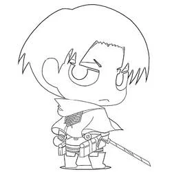 Coloriage Chibi Livaï Ackerman avec cape et épée