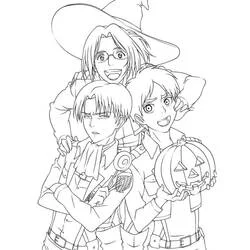 Coloriage Eren Jäger, Livaï Ackerman et Hansi Zoe pour Halloween