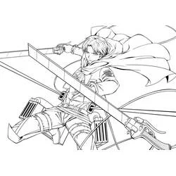 Coloriage Levi Ackerman en pleine attaque aérienne