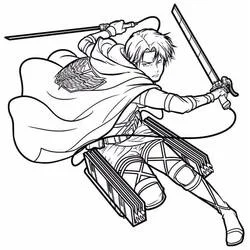 Coloriage Livaï en plein combat aérien avec ses lames