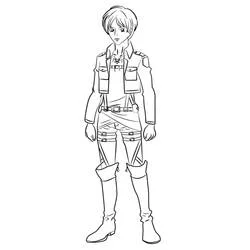 Coloriage Eren debout en uniforme du Bataillon d'Exploration