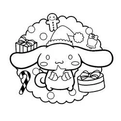 Coloriage Cinnamoroll avec un bonnet de Noël et des cadeaux Coloriage Cinnamoroll avec un bonnet de Noël et des cadeaux