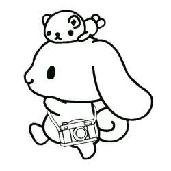Coloriage Cinnamoroll marchant avec un appareil photo et un petit ourson Coloriage Cinnamoroll marchant avec un appareil photo et un petit ourson