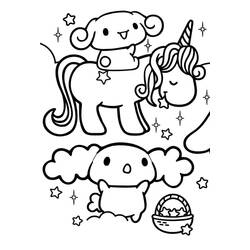 Coloriage Cinnamoroll chevauchant une licorne Coloriage Cinnamoroll chevauchant une licorne
