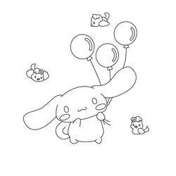 Coloriage Cinnamoroll tenant trois ballons Coloriage Cinnamoroll tenant trois ballons