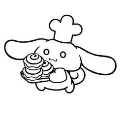 Coloriage Cinnamoroll avec une toque de cuisinier et des pancakes Coloriage Cinnamoroll avec une toque de cuisinier et des pancakes