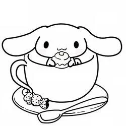 Coloriage Cinnamoroll assis dans une tasse de thé Coloriage Cinnamoroll assis dans une tasse de thé
