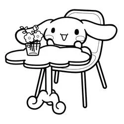 Coloriage Cinnamoroll assis à une table fleurie Coloriage Cinnamoroll assis à une table fleurie