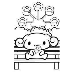 Coloriage Cinnamoroll mangeant une glace sur un banc Coloriage Cinnamoroll mangeant une glace sur un banc