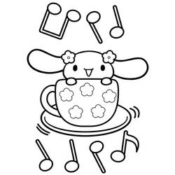 Coloriage Cinnamoroll assis dans une tasse à thé avec des notes de musique Coloriage Cinnamoroll assis dans une tasse à thé avec des notes de musique