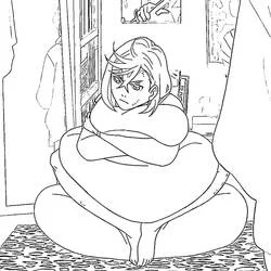 Coloriage Momo Ayase assise les bras croisés