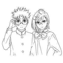 Coloriage Okarun et Momo Ayase de Dandadan