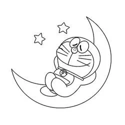 Coloriage Doraemon endormi sur la lune