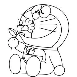 Coloriage Doraemon sentant une fleur