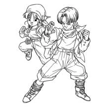 Coloriage Trunks et Pan en position de combat