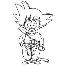 Coloriage Goku enfant debout avec un grand sourire