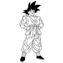 Coloriage Goku debout, mains sur les hanches