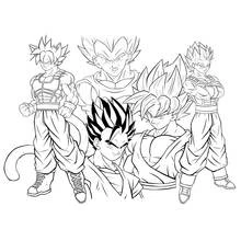 Coloriage Guerriers Dragon Ball Z en pose de combat