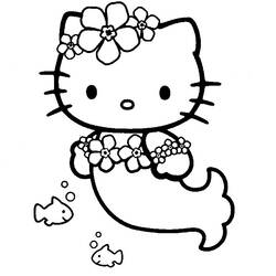 Coloriage Hello Kitty sirène avec deux petits poissons Coloriage Hello Kitty sirène avec deux petits poissons
