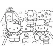 Coloriage Hello Kitty construit un château de sable Coloriage Hello Kitty construit un château de sable