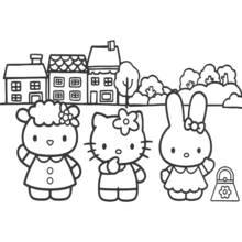 Coloriage Hello Kitty avec ses amies mouton et lapine Coloriage Hello Kitty avec ses amies mouton et lapine