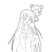 Coloriage Jewelpet fille posant avec son compagnon ours