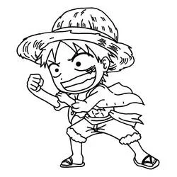 Coloriage Luffy en posture de combat avec son chapeau de paille