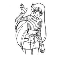 Coloriage Fille manga saluant avec de longs cheveux