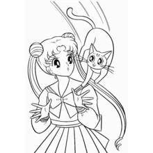 Coloriage Sailor Moon avec Luna la chatte