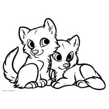 Coloriage Deux louveteaux manga assis ensemble