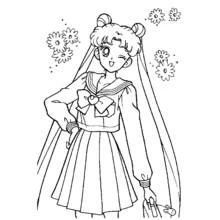 Coloriage Sailor Moon fait un clin d'œil parmi les fleurs