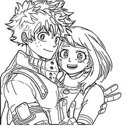 Coloriage Midoriya et Uraraka souriant ensemble
