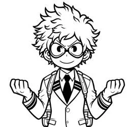 Coloriage Deku avec lunettes rondes et poings levés