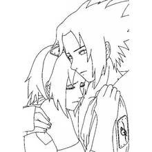Coloriage Sakura et Sasuke enlacés Coloriage Sakura et Sasuke enlacés