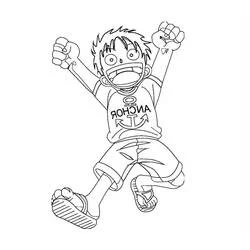 Coloriage Jeune Luffy sautant de joie