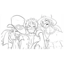 Coloriage Luffy, Sabo et Ace riant ensemble