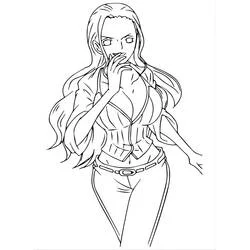 Coloriage Nico Robin debout la main près de la bouche