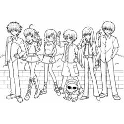 Coloriage Pichi Pichi Pitch: groupe debout devant un mur