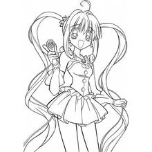 Coloriage Pichi Pichi Pitch idole sirène tenant un micro