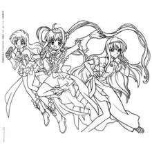 Coloriage Pichi Pichi Pitch : trio de sirènes chantant